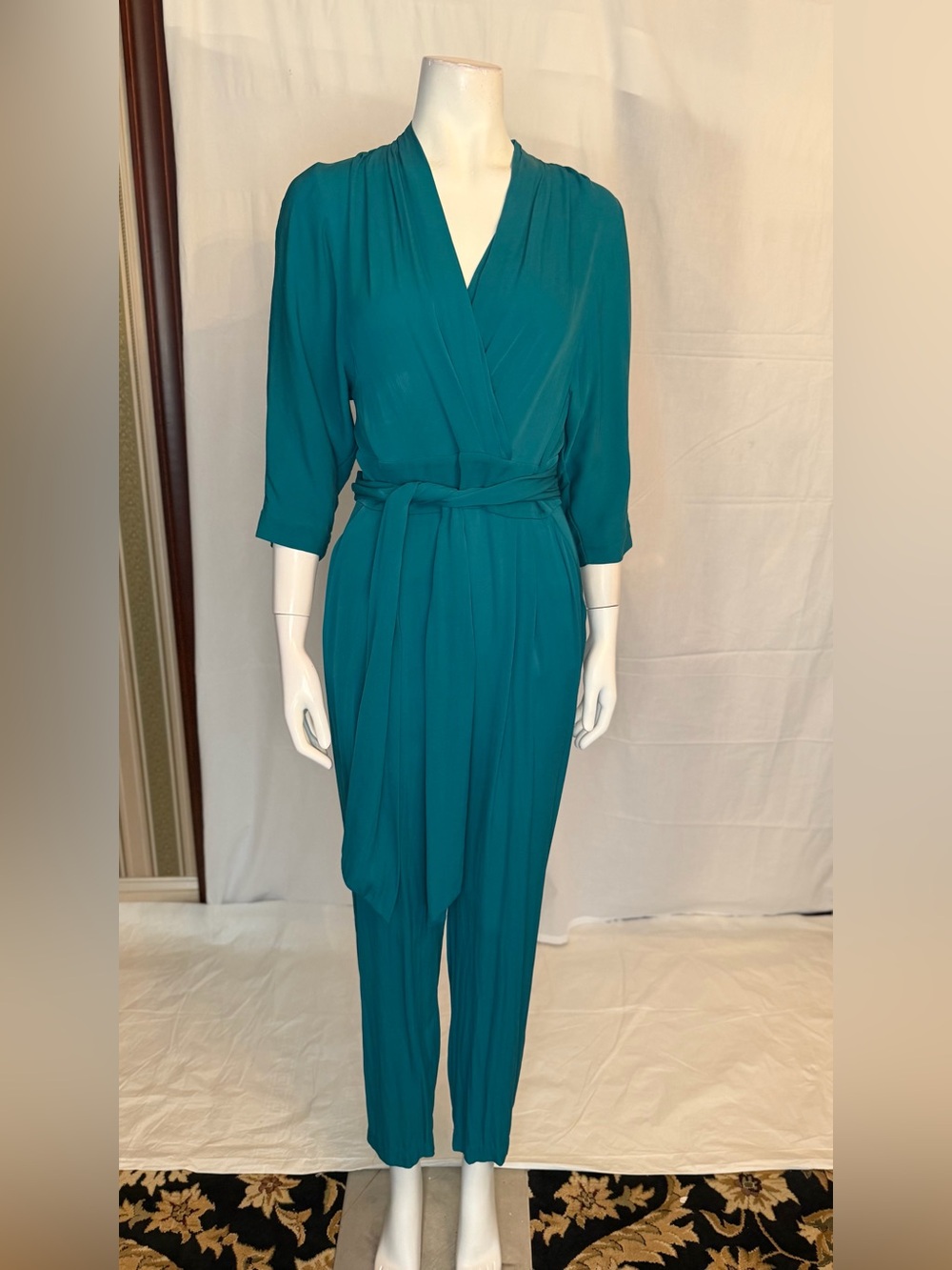 Catherine Malandrino Teal Wrap Jumpsuit with Self-Tie Waist